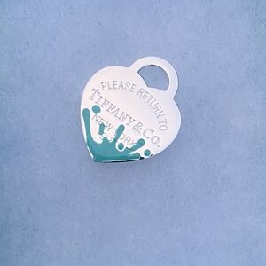 Tiffany & Co. 925 Silver  Heart Tag Blue Enamel Splash Charm